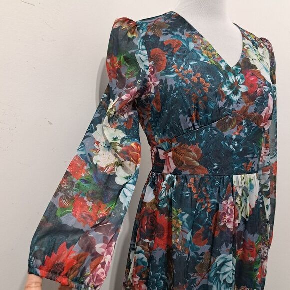 Glamorous Elegant Floral Print V-Neck Tiered Boho Chic Maxi Party Dress Small - Picture 14 of 16